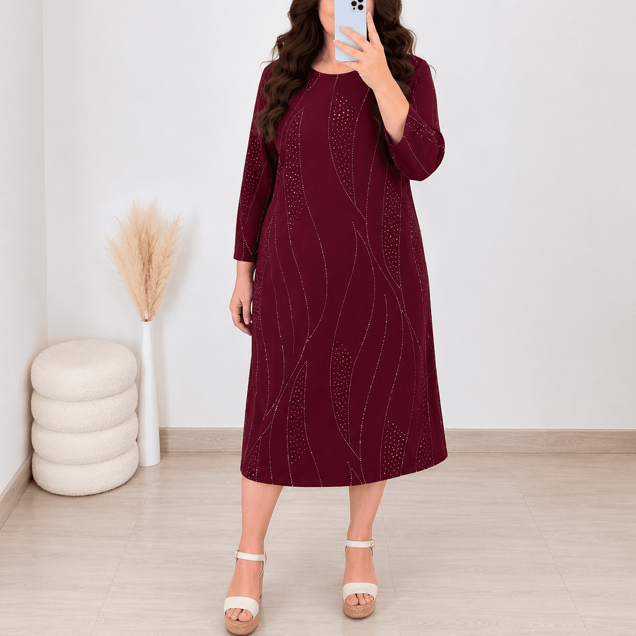 Elegantna obleka plus size OBLEKA 3945 BORDO