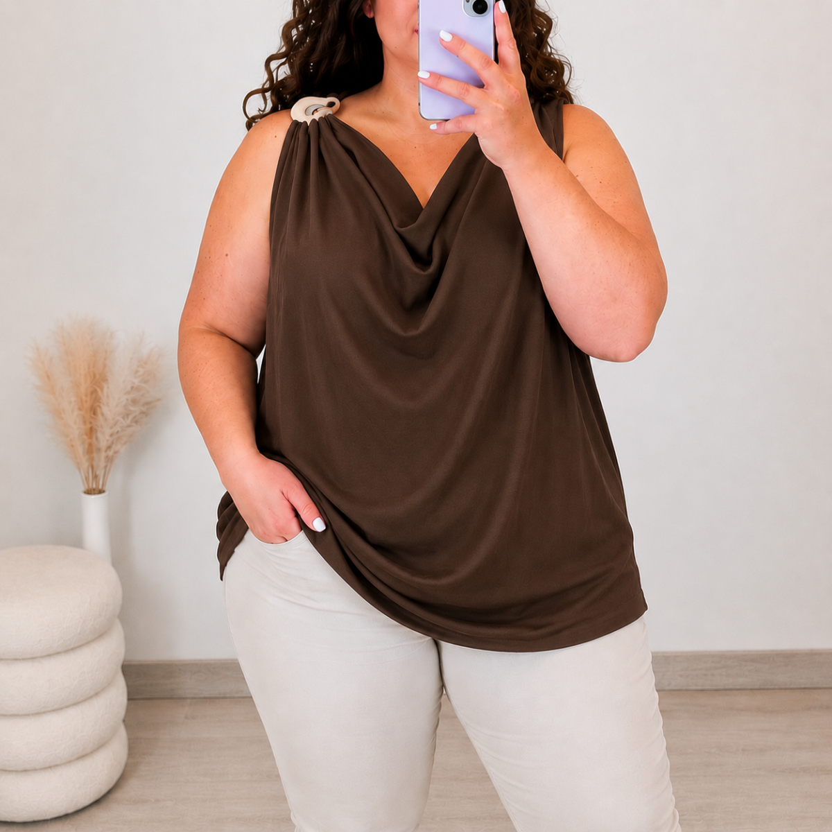 Elegantna bluza plus size TOP 6040 RJAVA