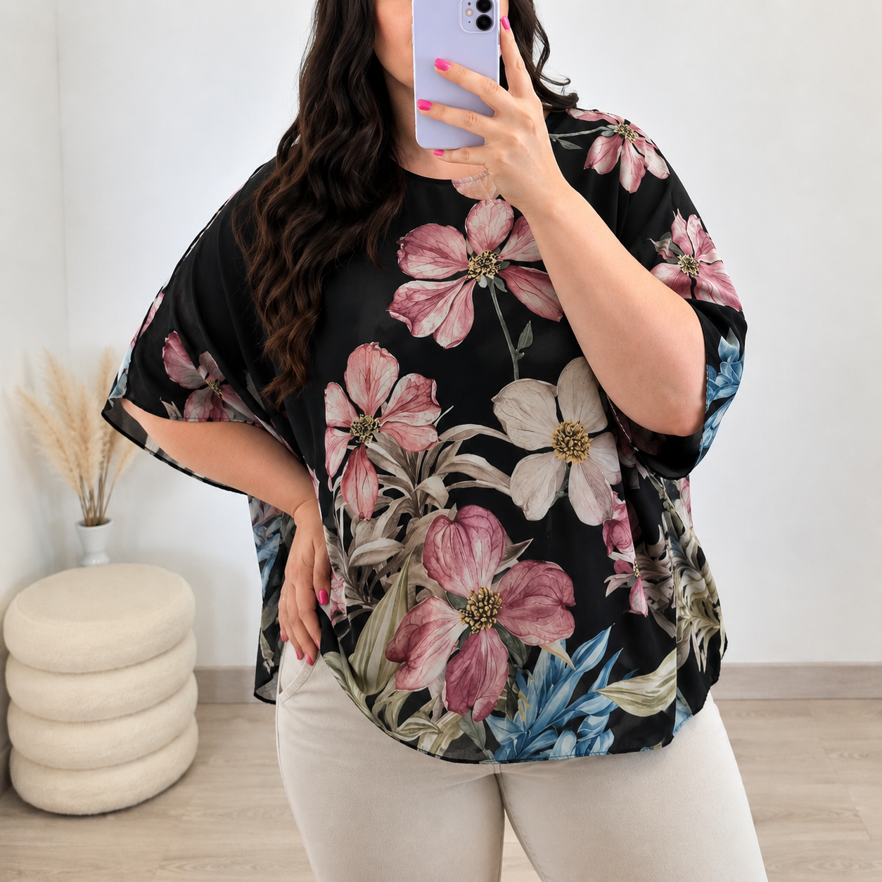 Elegantna bluza plus size BLUZA 6567A ČRNA