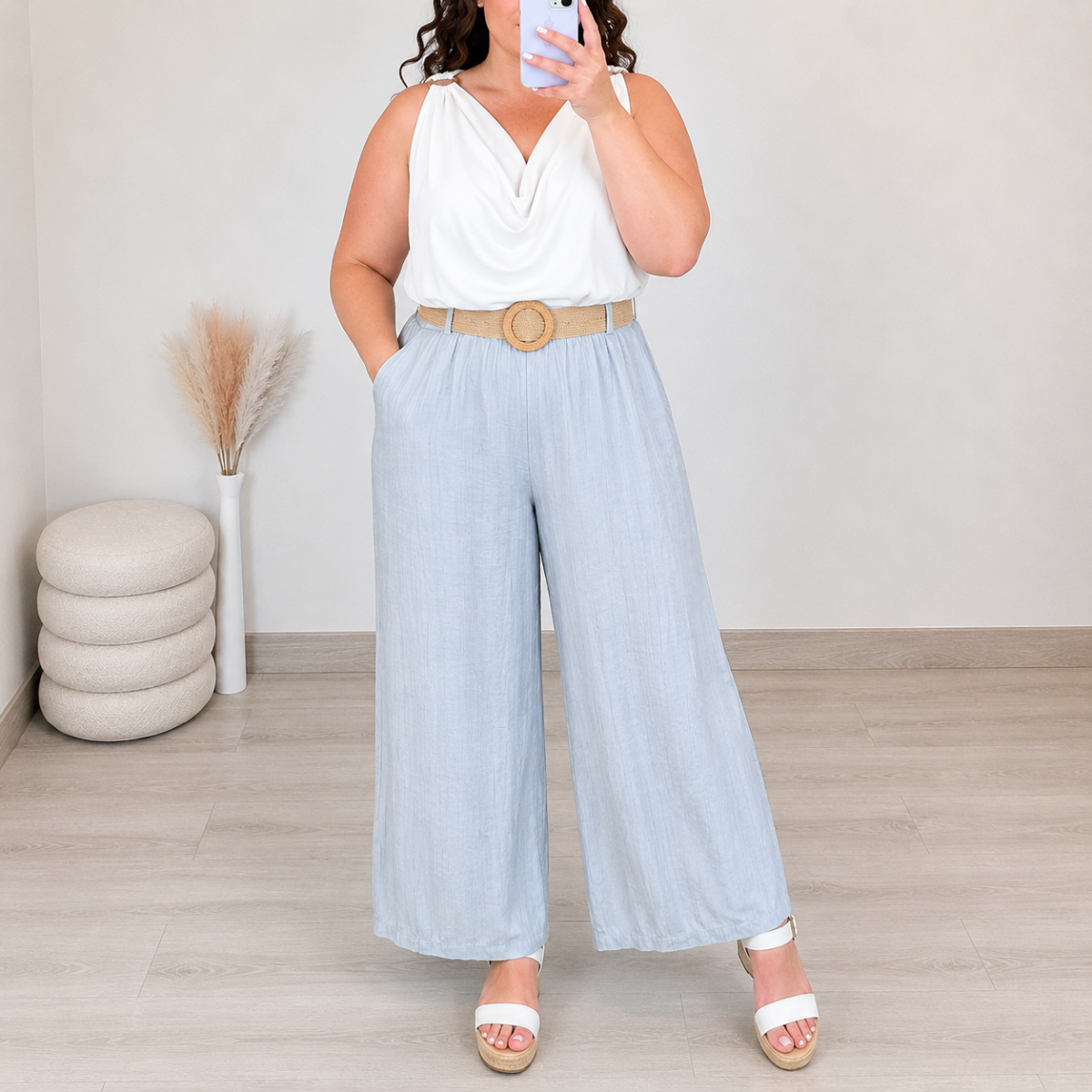 Viskozne hlače plus size HLAČE 59822 MODRE