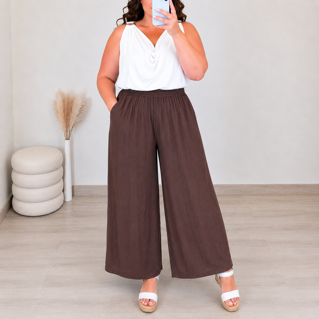 Viskozne hlače plus size HLAČE 88863 BEŽ (Kopija)