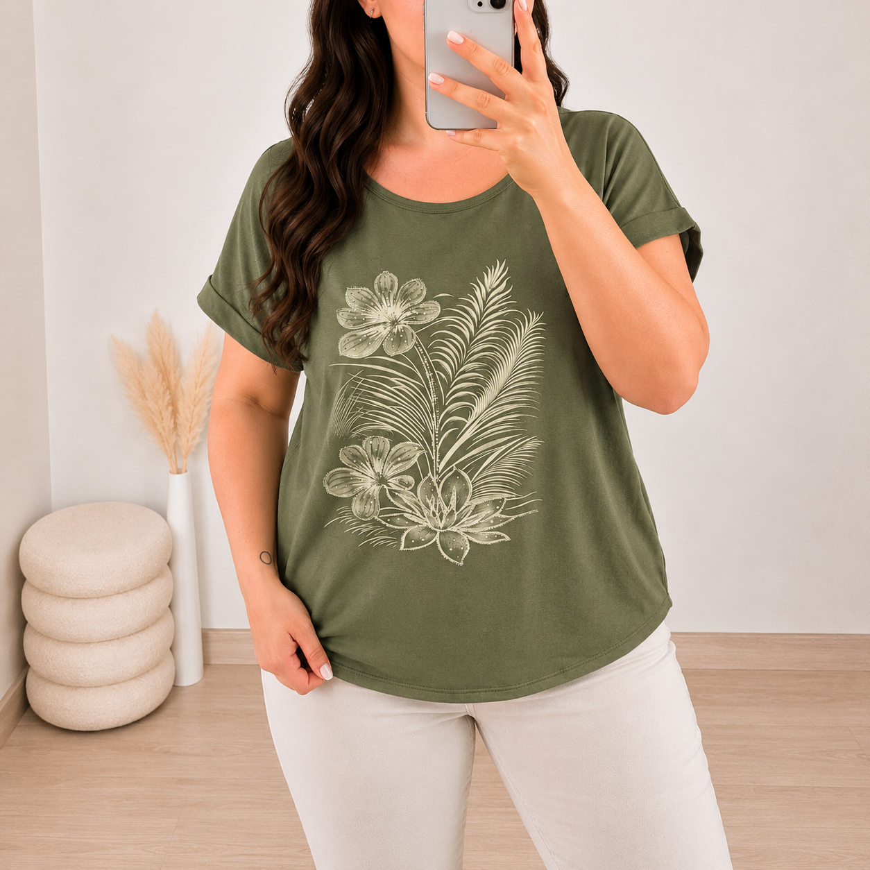 Majica plus size MAJICA 170474 OLIVNA