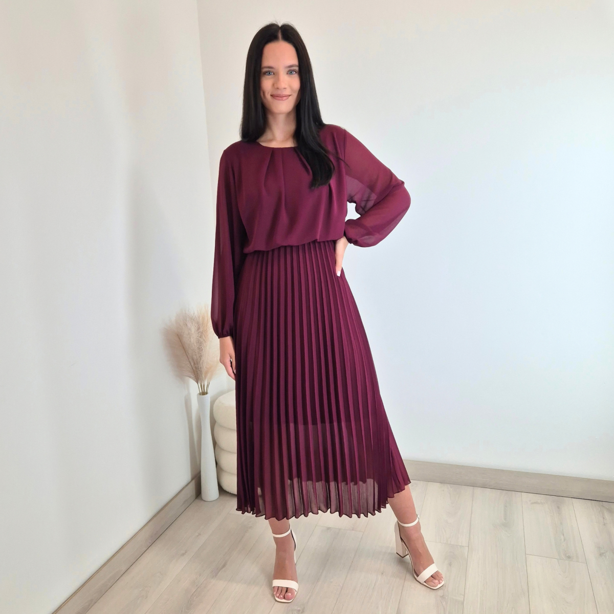 OBLEKA 24177 BORDO
