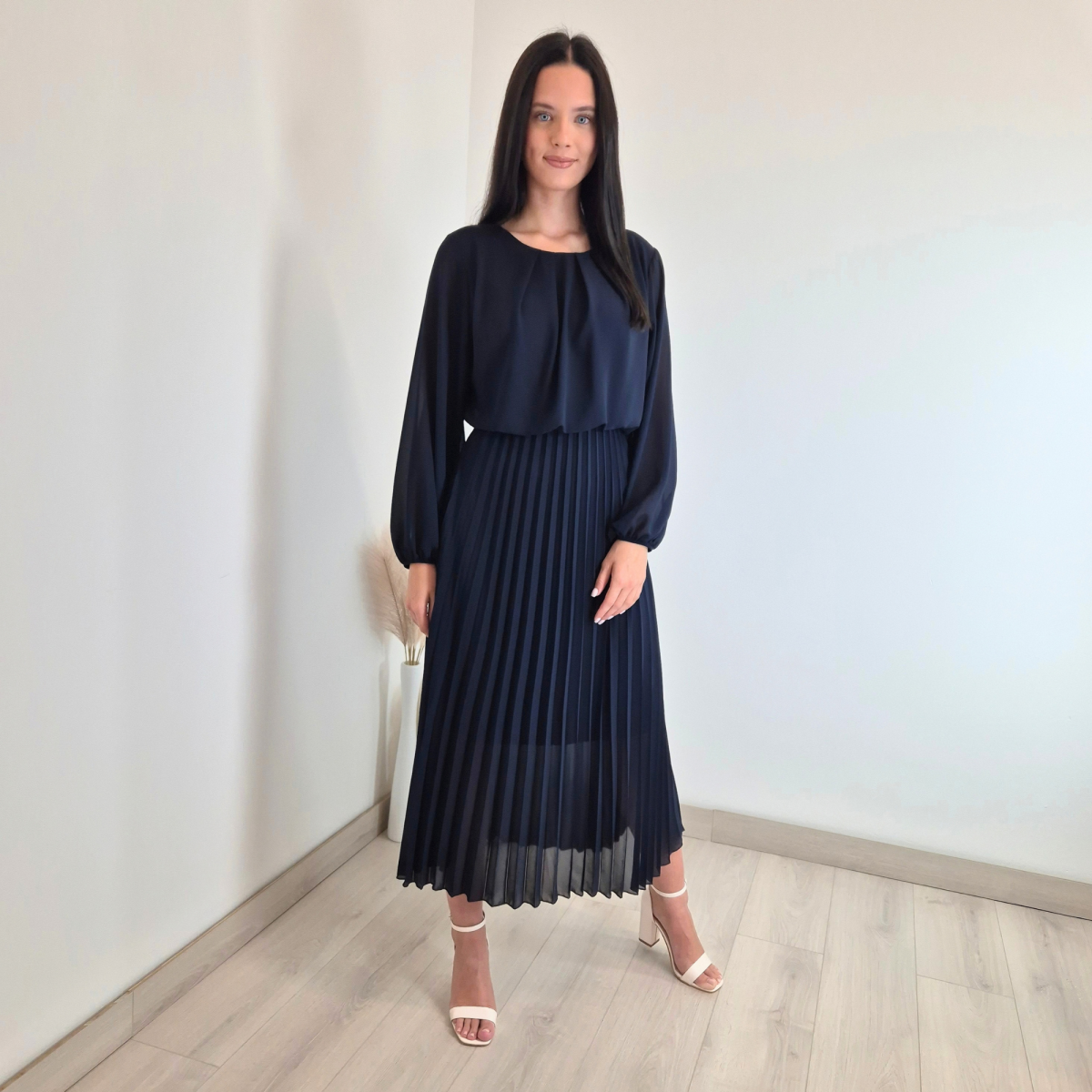 OBLEKA 24177 TEMNO MODRA