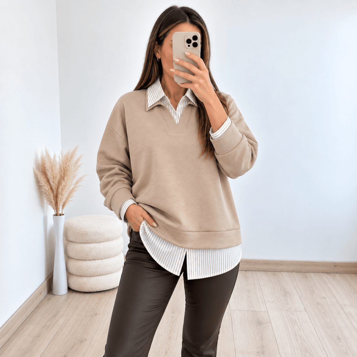 Banu pulover s srajco PULOVER 27857 BANU BEŽ